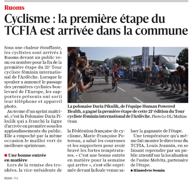 L'arrivé à Ruoms du TCFIA article du Dauphine Libéré