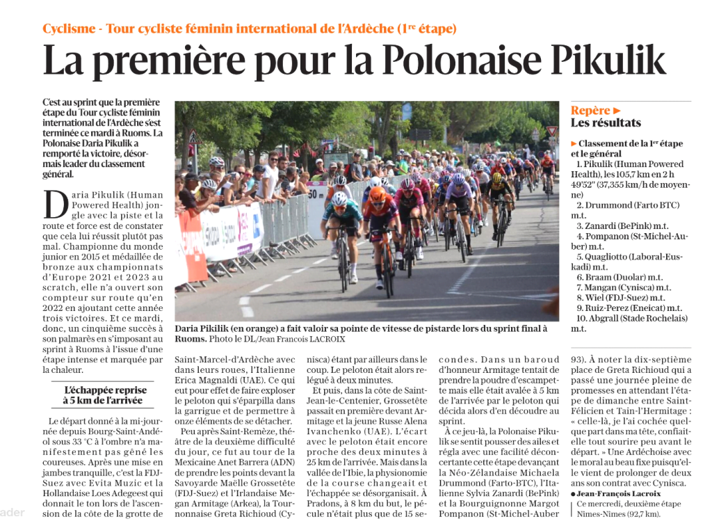TCFIA 2023 - 1ere étape - Bourg-St-Andéol-Ruoms 4 article du Dauphine Libéré