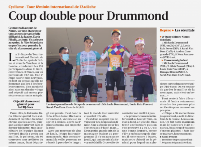 TCFIA 2023 - 2e étape - Nîmes-Nîmes Vaucluse Matin article du Dauphine Libéré