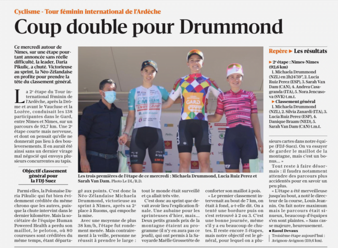 TCFIA 2023 - 2e étape - Nîmes-Nîmes Vaucluse Matin article du Dauphine Libéré