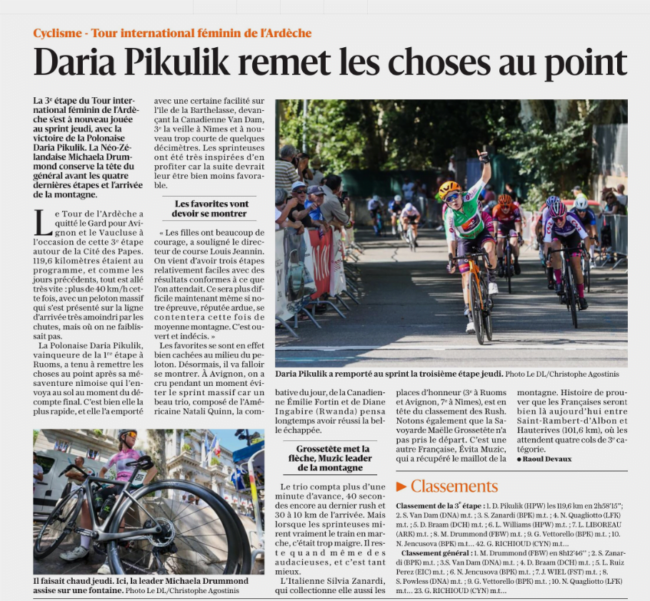 TCFIA 2023 - 3e étape - Avignon-Avignon Le Dauphiné Libéré article du Dauphine Libéré