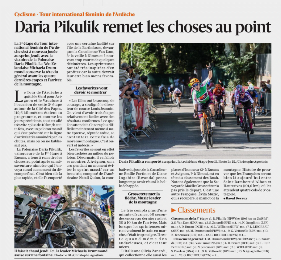 TCFIA 2023 - 3e étape - Avignon-Avignon Le Dauphiné Libéré article du Dauphine Libéré