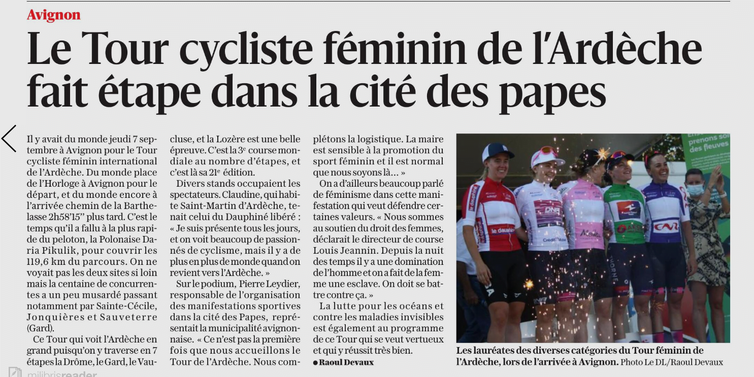 TCFIA 2023 - 3e étape - Avignon-Avignon Vaucluse Matin 1 article du Dauphine Libéré