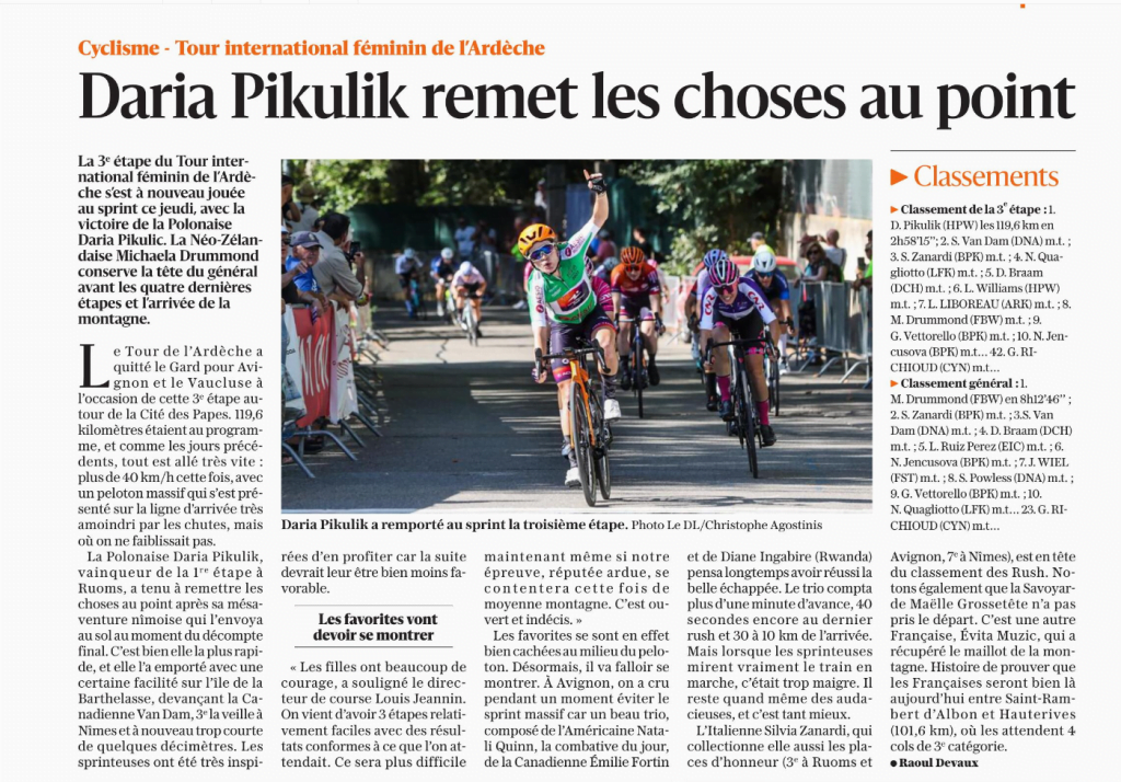 TCFIA 2023 - 3e étape - Avignon-Avignon Vaucluse Matin 2 article du Dauphine Libéré