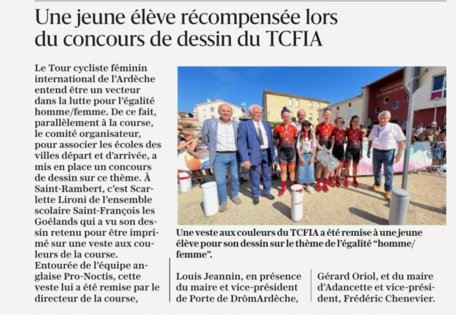 TCFIA 2023 - 4e étape St-Rambert-d'Albon-Hauterives Concours de dessin article du Dauphine Libéré