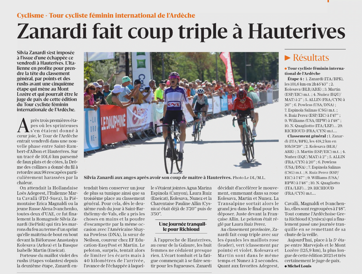 TCFIA 2023 - 4e étape St-Rambert-d'Albon-Hauterives Le Dauphiné Libéré