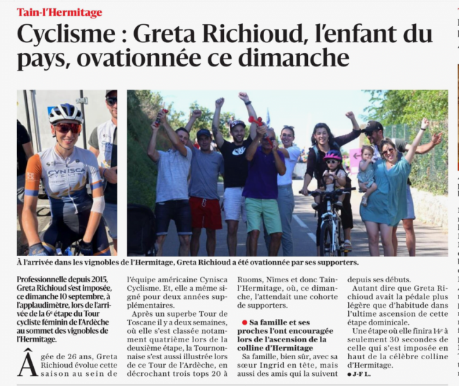 TCFIA 2023 - 6e étape St-Félicien-Tain-l'Hermitage Supporters Greta Richioud Le Dauphiné Libéré 120923