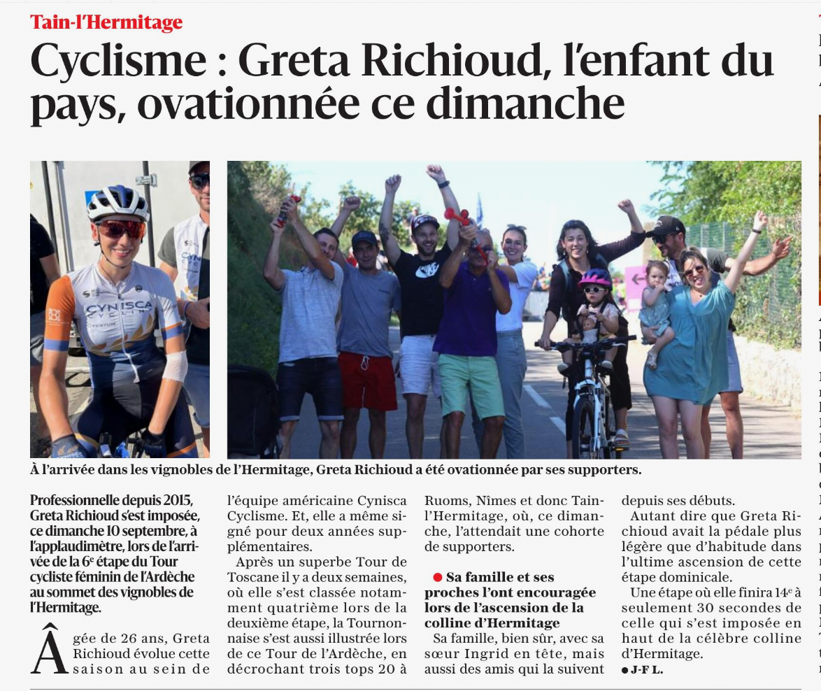 TCFIA 2023 - 6e étape St-Félicien-Tain-l'Hermitage Supporters Greta Richioud Le Dauphiné Libéré 120923