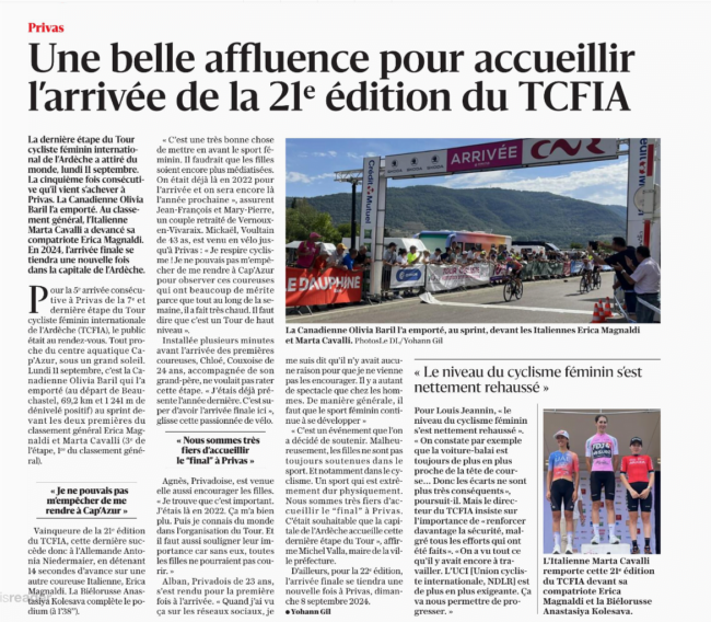 TCFIA 2023 - 7e étape Beauchastel-Privas Arrivée Le Dauphiné Libéré